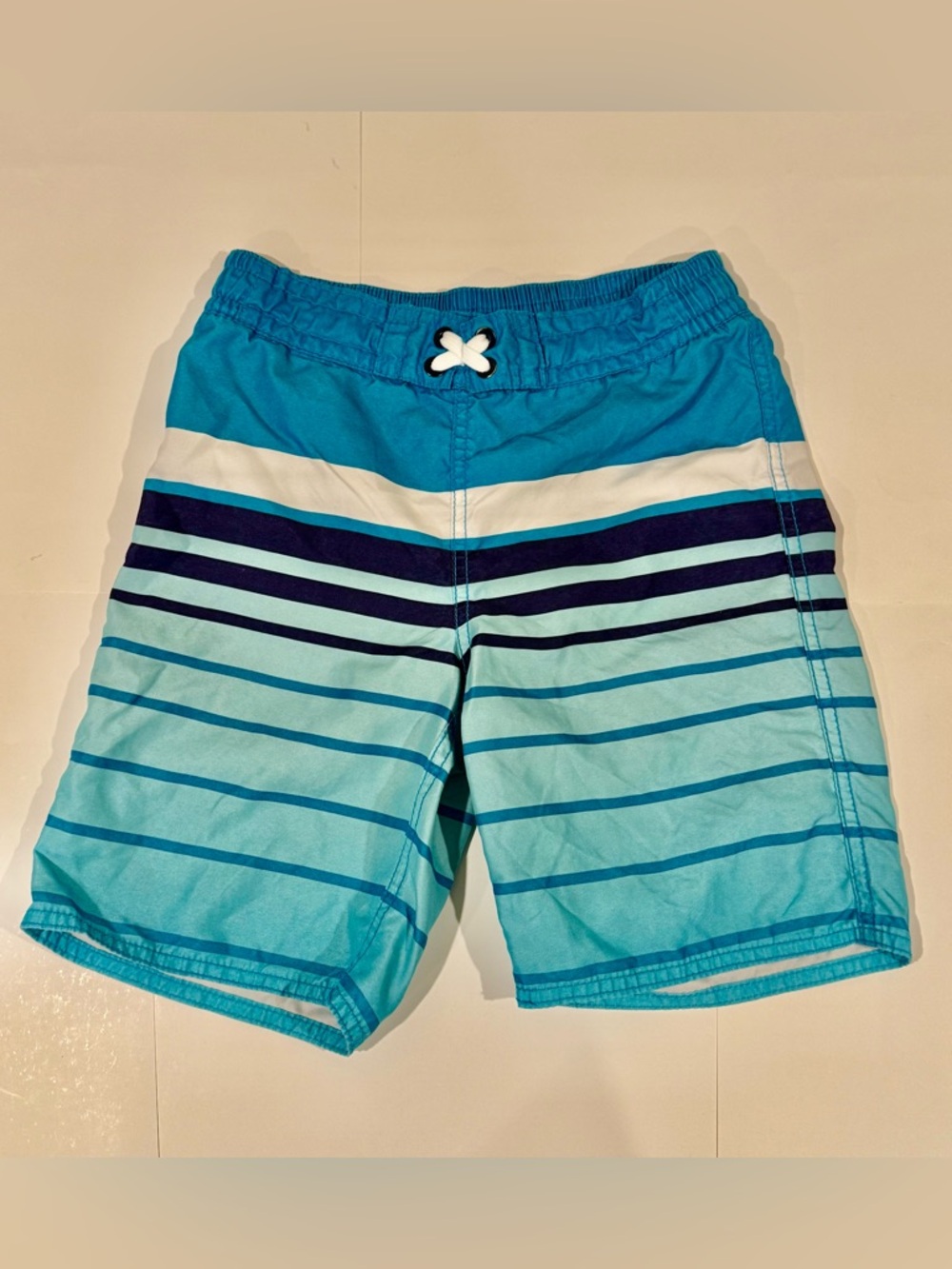 Old Navy Teal & Navy Striped Swim Trunks Boys Size M 8